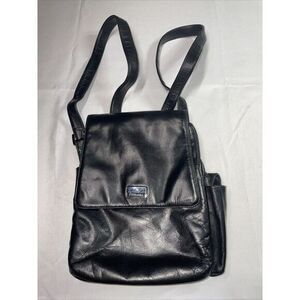PERILINA BLACK LEATHER‎ BACKPACK  9x11x3"